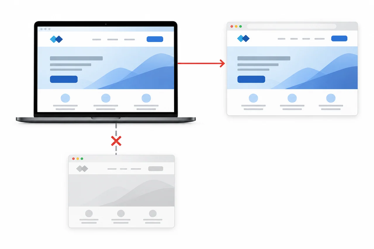 Old affiliate landing page remains connected to an official website after its authorization link is disconnected